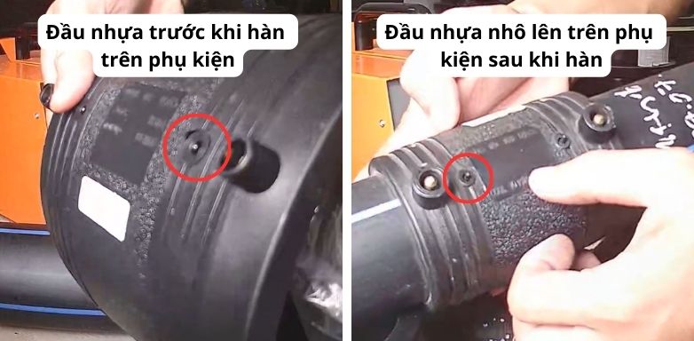 Núm nhựa trên phụ phụ trước và sau khi hàn